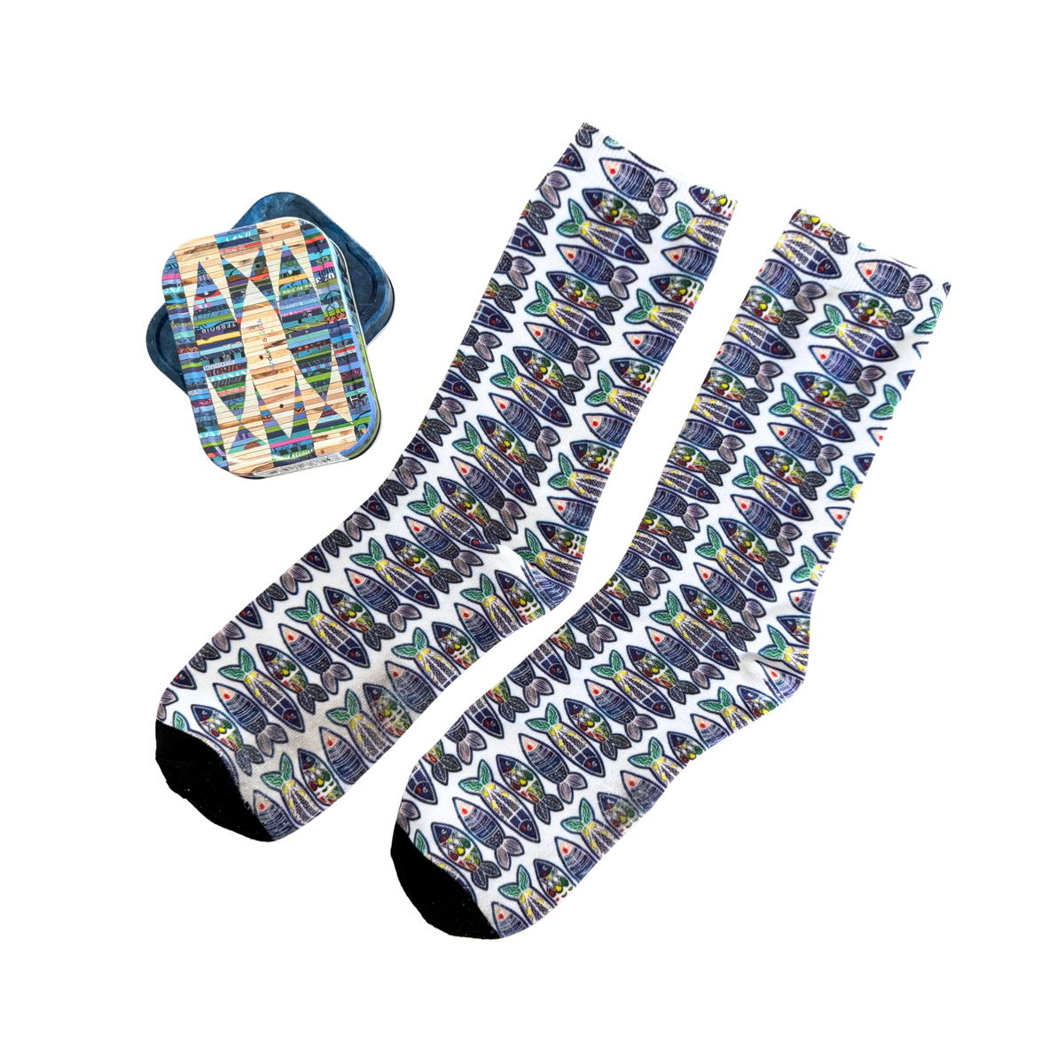 Sardinen Socken Nr.1 – Fischschwarm Muster